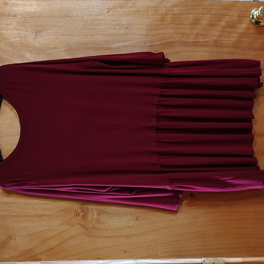 Zenana Premium Flowy Jersey Knit Swing Dress Burgundy ¾-Sleeve Lagenlook Size 3X - Picture 7 of 11